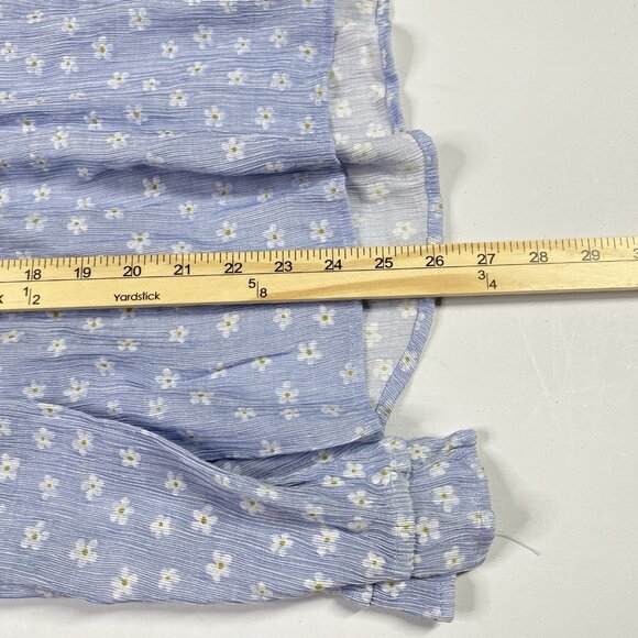 Zara Top Womens Small Blue Floral Blouse Ruffle Cuff Neck Blouse Cut‎ Out - Picture 10 of 11